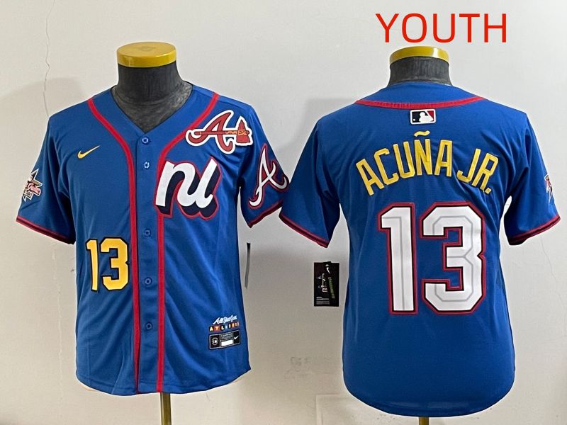 Youth 2025 Atlanta Braves #13 Acuna jr Blue All star Nike MLB Jersey style 9